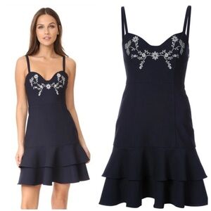 Cinq a Sept Dara Navy White Embroidered Sleeveless Tiered Dress Floral Sz 10